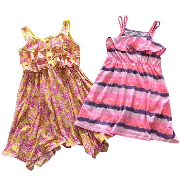 Girls Summer Sundress Set Yellow Floral & Pink Purple Tie Dye size 5 - Picture 1 of 8